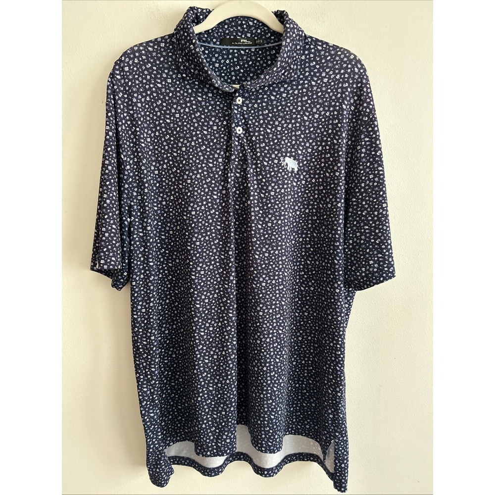 Polo Ralph Lauren Floral Print Polo Shirt Blue Embroidered Elephant Logo Sz‎ XL